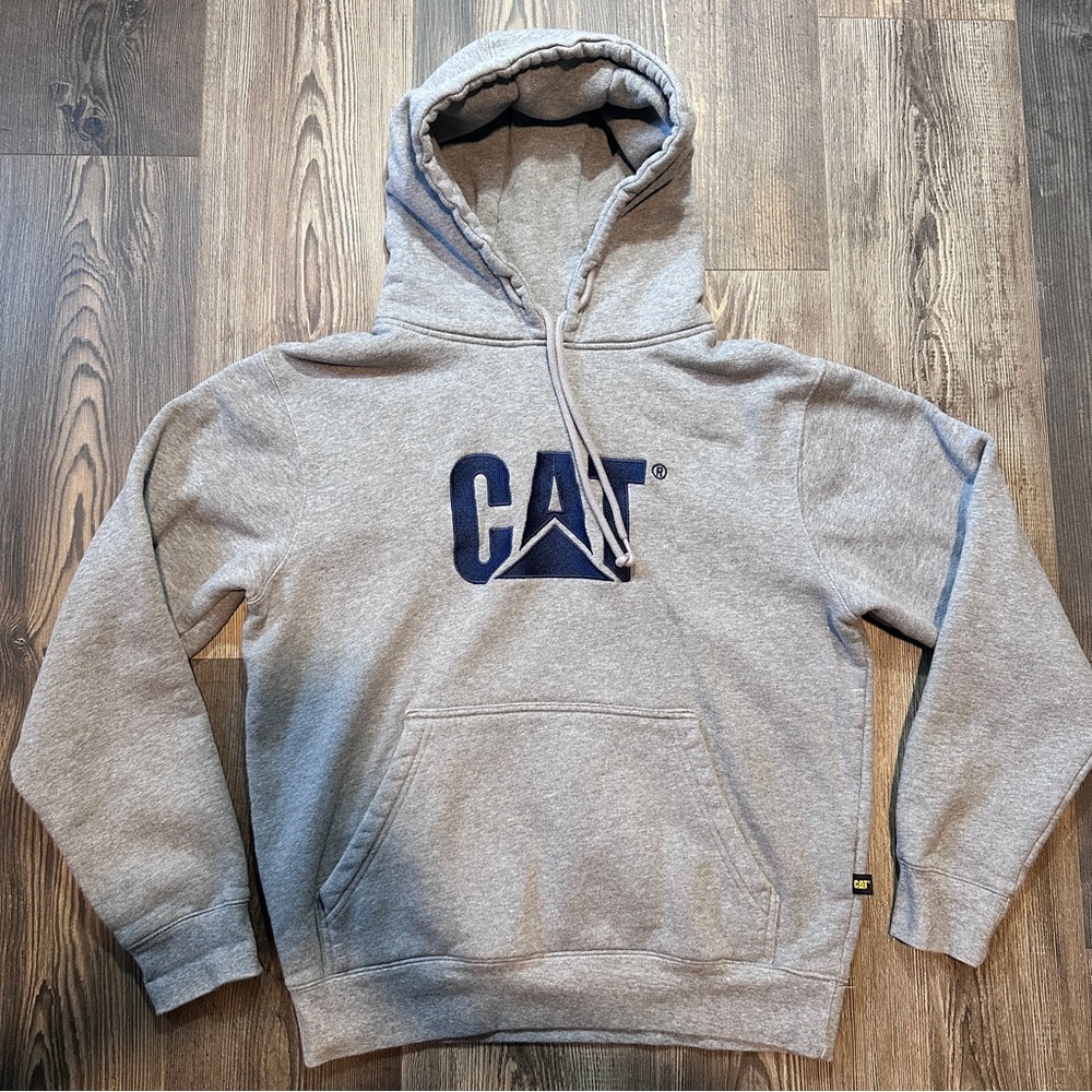 Caterpillar Mens Shirt Gray Small Hoodie Fleece CAT Trademark Workwear Logo Pull